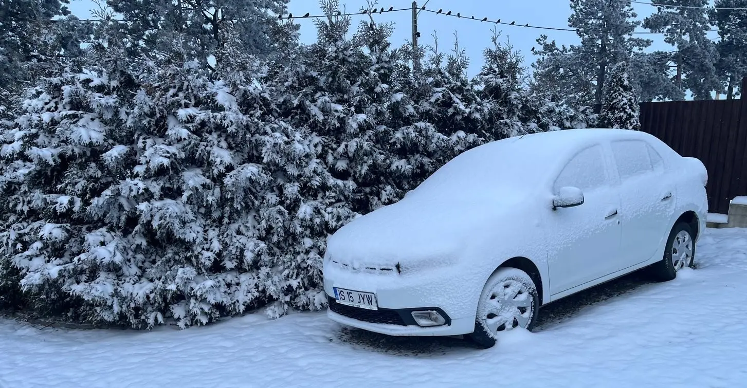 OneRide rental car at Suceava Airport equipped with winter tires for safe winter travel